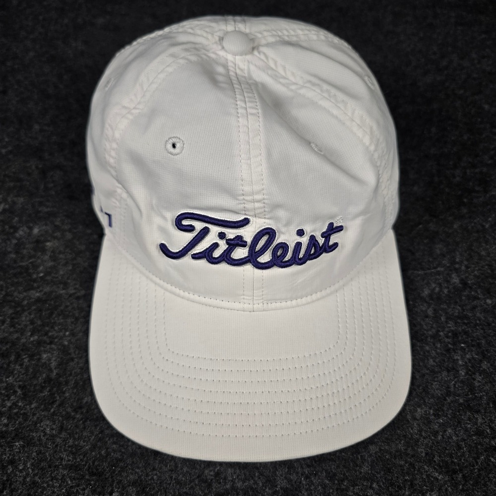 Titleist Golf Hat White Purple Script Logo Adjustable Performance Cap Pro V1